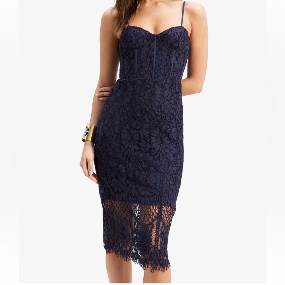New Bardot Florence Midi Lace Dress In Navy Size US10